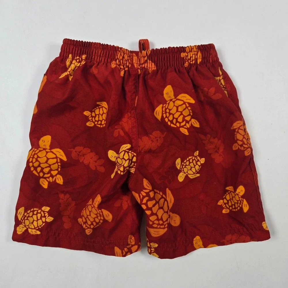 OshKosh Swim Trunks Baby Boy 12M Red Orange Turtle Print Mesh Lined Board Shorts